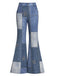 70er Set aus Sternen-Fransenjacke in Wildlederoptik und Denim-Print-Schlaghose