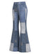Dunkelblaue 70er Schlaghose mit Stern-Patchwork und Denim-Print