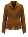 70er Set aus Sternen-Fransenjacke in Wildlederoptik und Denim-Print-Schlaghose