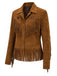 Hellbraune 70er Westernjacke in Wildlederoptik mit Sternen und Fransen