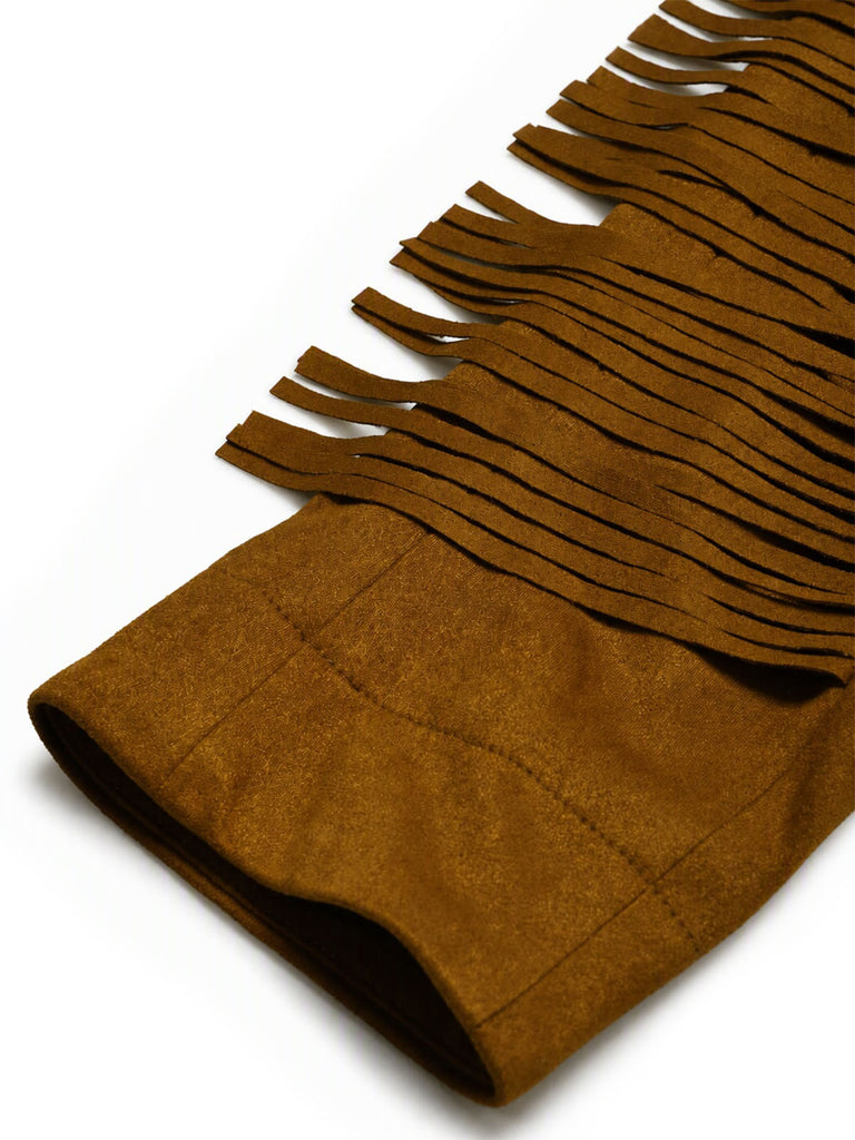Hellbraune 70er Westernjacke in Wildlederoptik mit Sternen und Fransen
