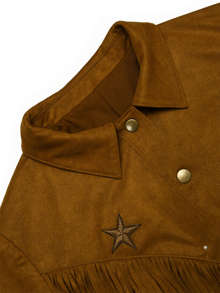Hellbraune 70er Westernjacke in Wildlederoptik mit Sternen und Fransen