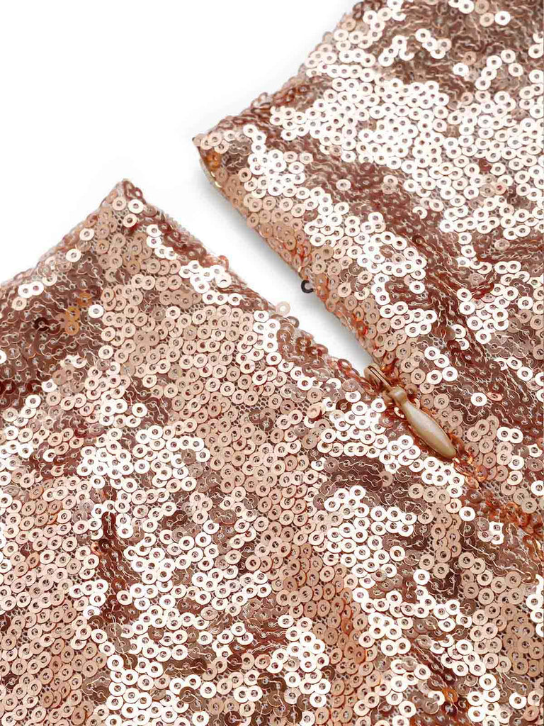 Brauner 70er Disco-Schlagjumpsuit mit tiefem V-Ausschnitt, Pailletten und Kunstfellbesatz