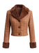 Braunes 40er Karo-Set aus Jacke mit Kunstfell und Rock
