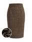 [Vorverkauf] Hellbrauner 40er High-Waist-Tweed-Bleistiftrock mit Fischgrätmuster