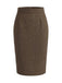Hellbrauner 40er High-Waist-Tweed-Bleistiftrock mit Fischgrätmuster
