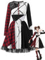 [Vorverkauf] Mehrfarbiges 70er Kleid mit Karo-Patchwork-Print und Mesh-Besatz