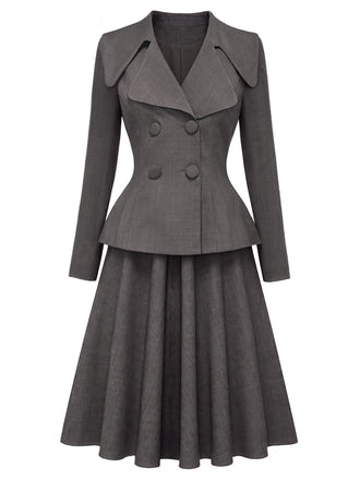 40er Blazer-Top & Rock Set mit V-Ausschnitt