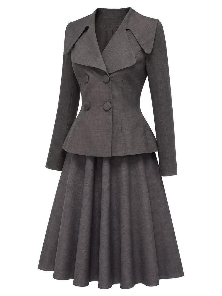 40er Blazer-Top & Rock Set mit V-Ausschnitt