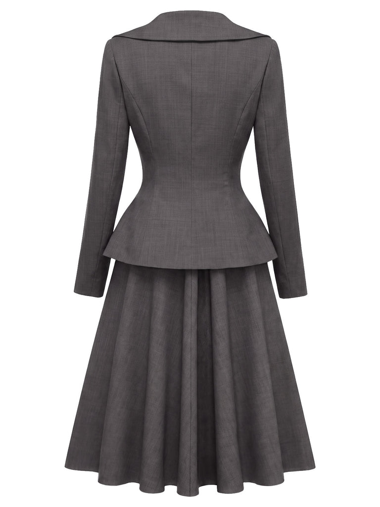 40er Blazer-Top & Rock Set mit V-Ausschnitt