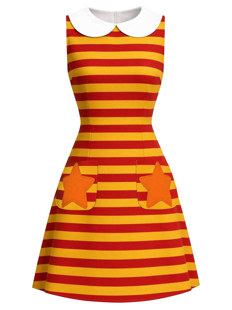 60er A-Linien-Kleid mit Streifen und Sternentaschen