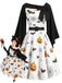50er Cape-Kleid mit Kürbis-Fledermaus-Spinnennetz-Print