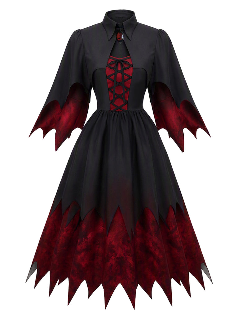 50er Vampirkleid mit Fledermausärmeln und Zackensaum