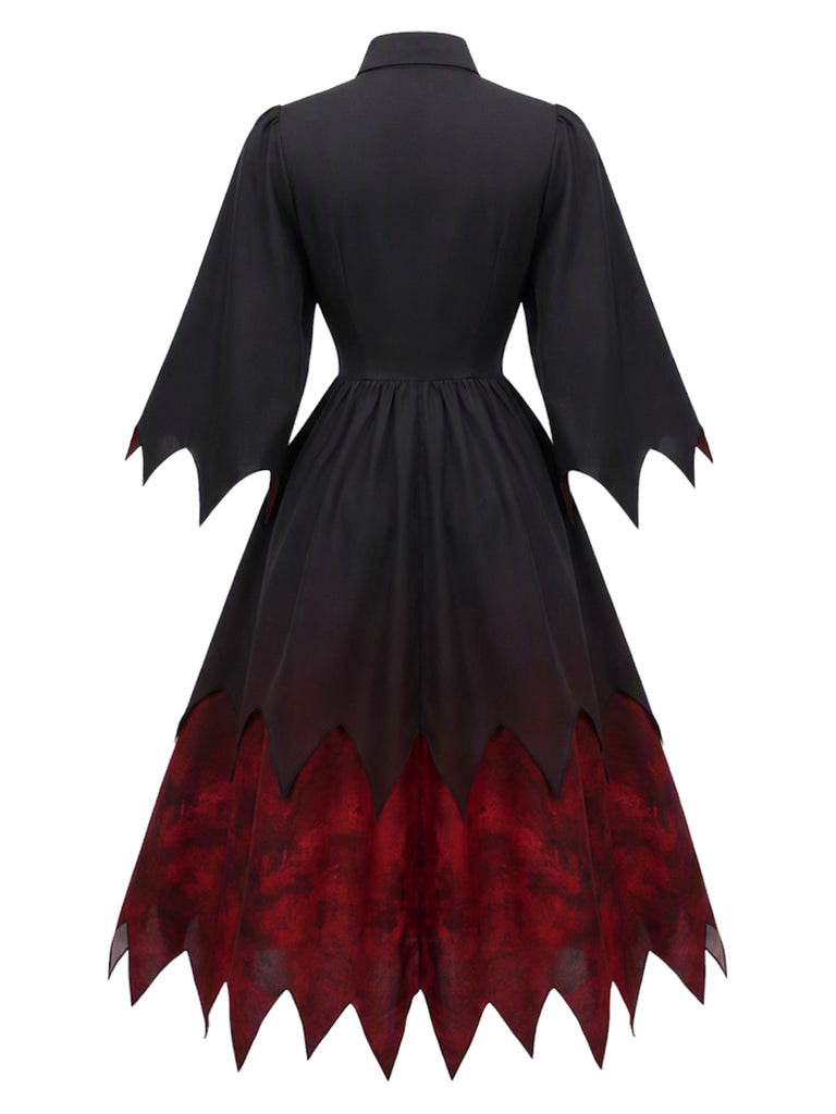 50er Vampirkleid mit Fledermausärmeln und Zackensaum