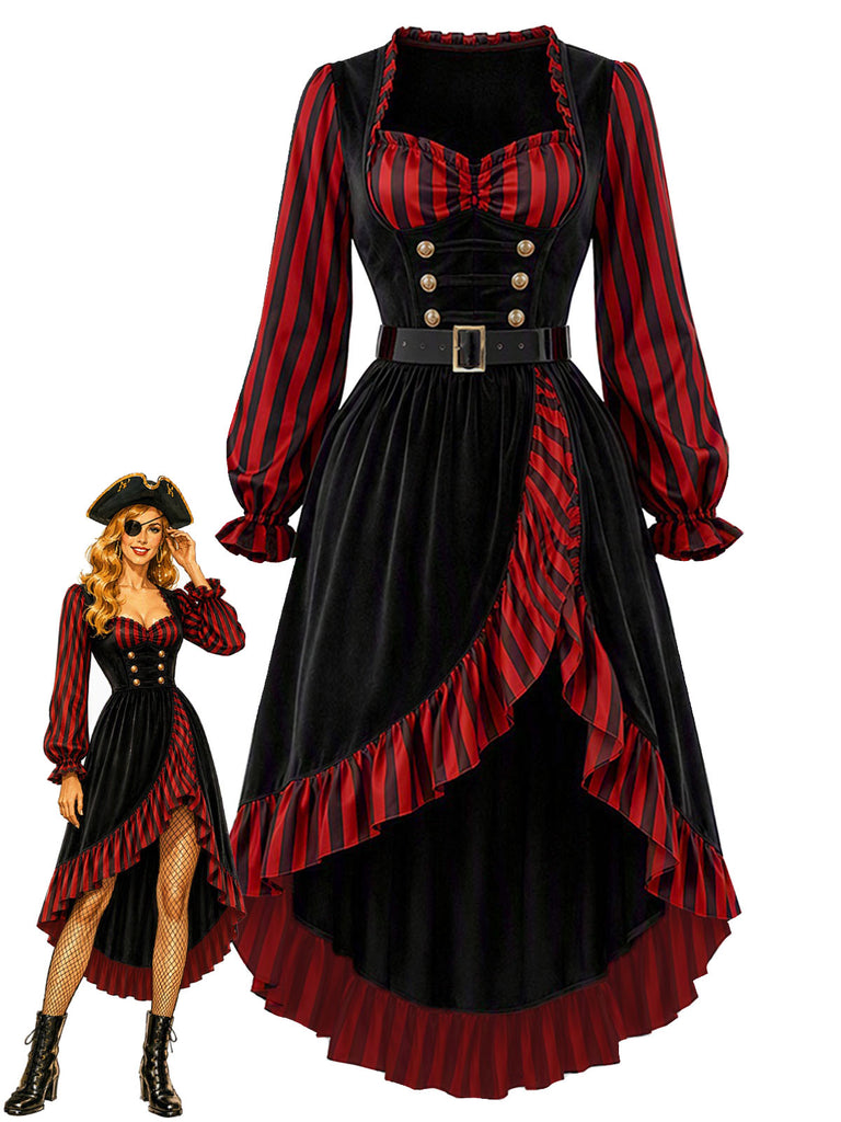 60er Piraten-Korsettkleid mit Rüschensaum