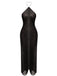 Goldenes 30er Neckholder-Maxi-Abendkleid mit Fransen und Rückenschlitz
