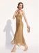 Goldenes 30er Neckholder-Maxi-Abendkleid mit Fransen und Rückenschlitz