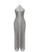 Goldenes 30er Neckholder-Maxi-Abendkleid mit Fransen und Rückenschlitz