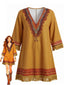 Braunes 70er Boho Kleid mit V-Ausschnitt und Fransen