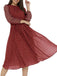 Bordeauxrotes 40er Chiffonkleid mit Polka-Dots und Bindegürtel