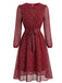 Bordeauxrotes 40er Chiffonkleid mit Polka-Dots und Bindegürtel