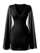 Schwarzes 60er Bodycon-Minikleid mit Strasssteinen und Capeärmeln