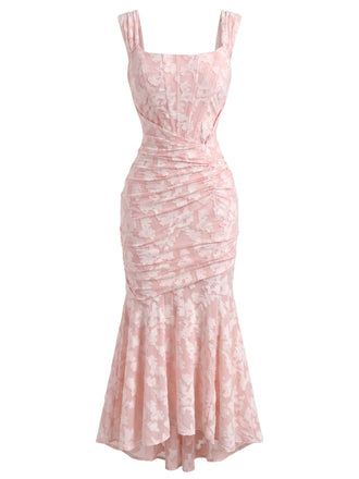 30er schulterfreies Meerjungfrauenkleid mit Corsagenstäbchen und Blumen