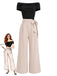 Schwarzer & Khaki 50er schulterfreier Jumpsuit mit Gürtel