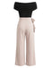 Schwarzer & Khaki 50er schulterfreier Jumpsuit mit Gürtel