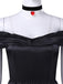 Schwarzes 70er Joker-Queen Maxikleid mit schulterfreiem Schnitt