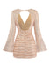 60er Pailletten-Bodycon-Kleid mit V-Ausschnitt, Raffung und offenem Rücken