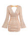 60er Pailletten-Bodycon-Kleid mit V-Ausschnitt, Raffung und offenem Rücken
