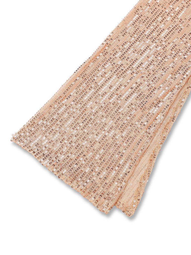 60er Pailletten-Bodycon-Kleid mit V-Ausschnitt, Raffung und offenem Rücken