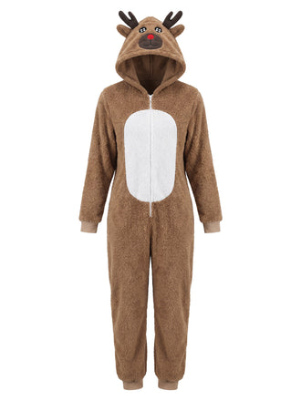 Khaki 60er Rentier-Kostüm Overall mit Kapuze