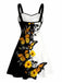 50er Kleid mit Sonnenblumen-, Schmetterlings- und Totenkopf-Print