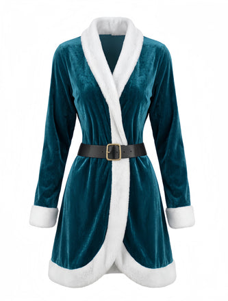 60er Weihnachts-Minikleid aus Samt mit Plüschbesatz
