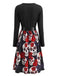 50er Halloween-Swingkleid mit Kürbis-Print und Blütenkragen