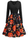 50er Halloween-Swingkleid mit Kürbis-Print und Blütenkragen