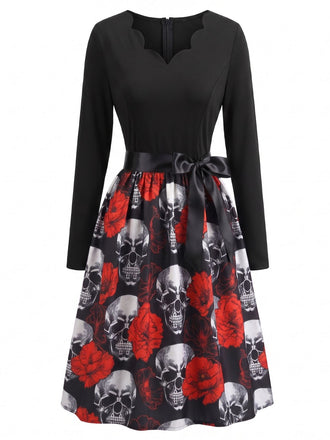 50er Halloween-Swingkleid mit Kürbis-Print und Blütenkragen