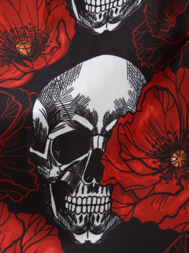 50er Halloween-Swingkleid mit Kürbis-Print und Blütenkragen