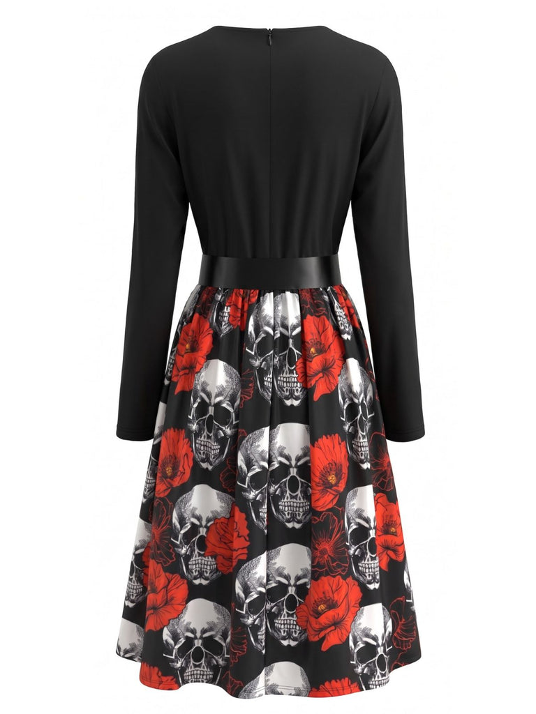 50er Halloween-Swingkleid mit Kürbis-Print und Blütenkragen