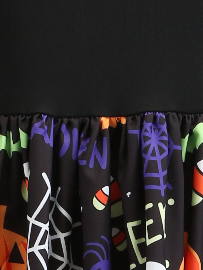 50er Halloween-Swingkleid mit Kürbis-Print und Blütenkragen