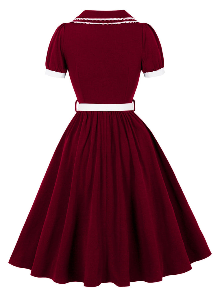 50er Swingkleid mit Blumenstickerei und Peter-Pan-Kragen