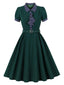Grünes 50er Swingkleid mit Polka-Dots und Puffärmeln