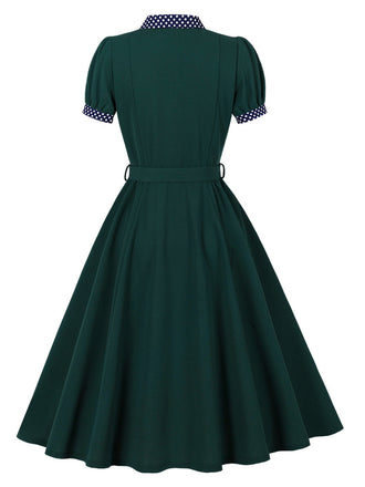 Grünes 50er Swingkleid mit Polka-Dots und Puffärmeln