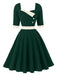 Grünes 50er Colorblock-Kleid mit Karree-Ausschnitt und Halbärmeln