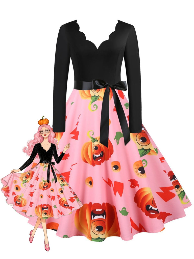 50er Halloween Swingkleid mit Kürbis und Blütenkragen