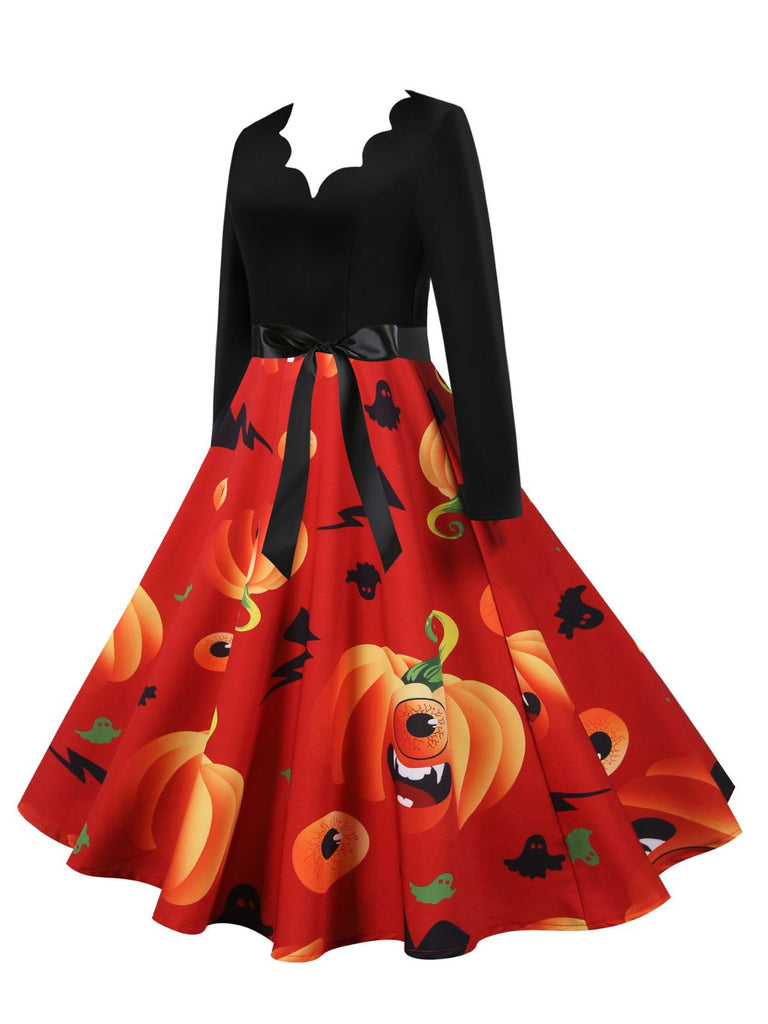 50er Halloween Swingkleid mit Kürbis und Blütenkragen