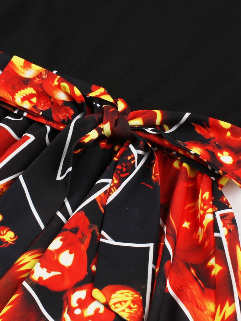 Ärmelloses 50er Halloween-Kleid mit Spitze und Bindegürtel