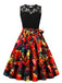 Ärmelloses 50er Halloween-Kleid mit Spitze und Bindegürtel